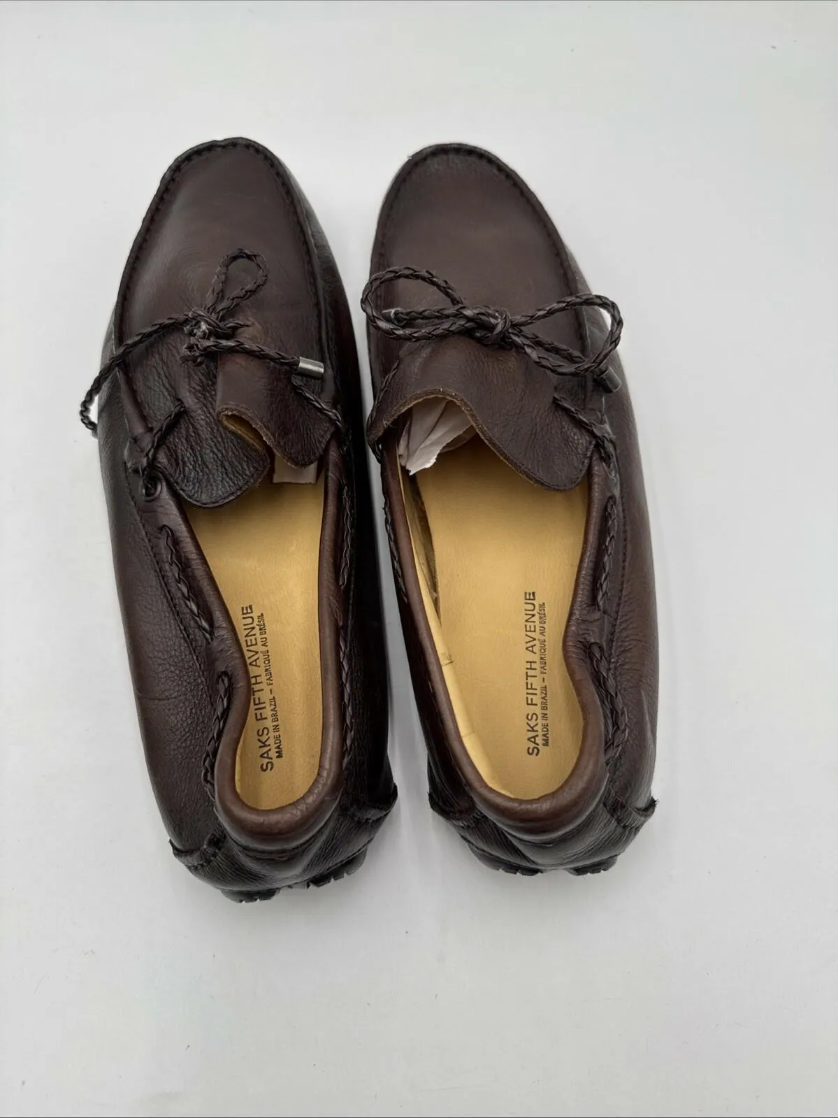 Saks Fifth Avenue Men’s Slip On Dress Driving Loafers Pebble Brown Leather Sz 11 - Very Good