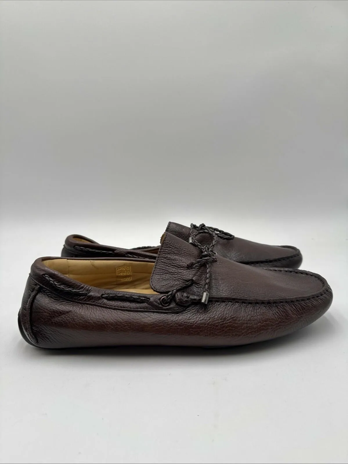 Saks Fifth Avenue Men’s Slip On Dress Driving Loafers Pebble Brown Leather Sz 11 - Very Good