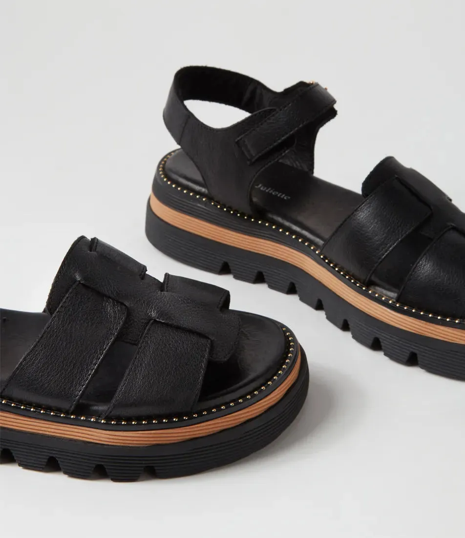 Simm Black Leather Sandals