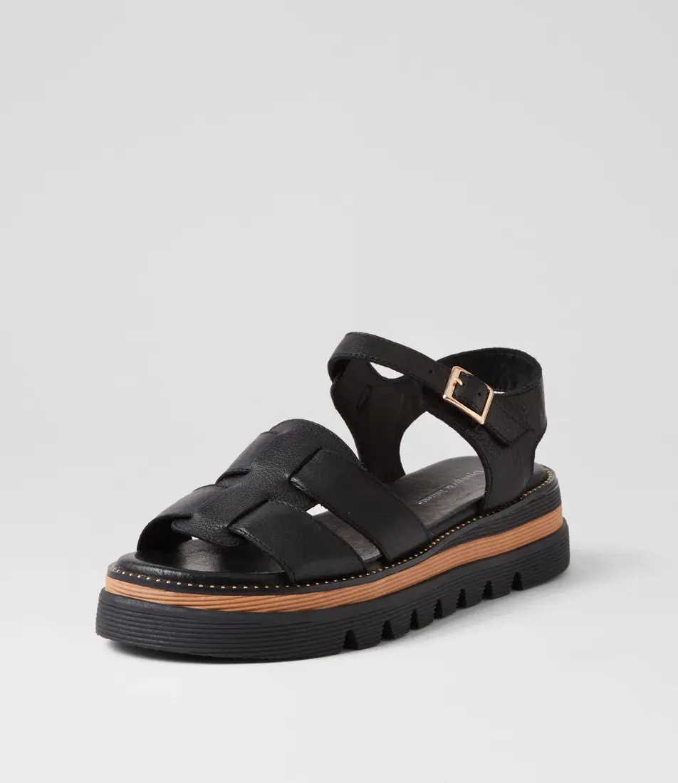 Simm Black Leather Sandals