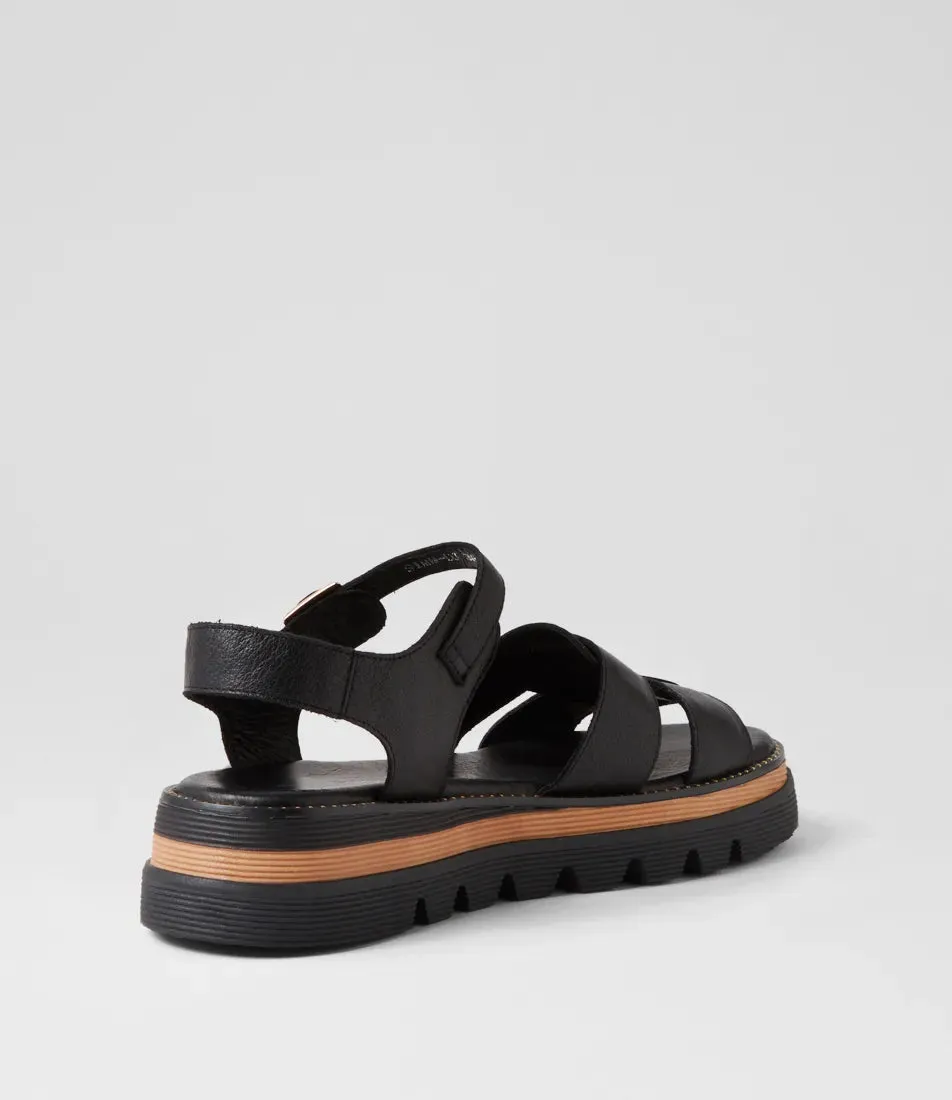Simm Black Leather Sandals