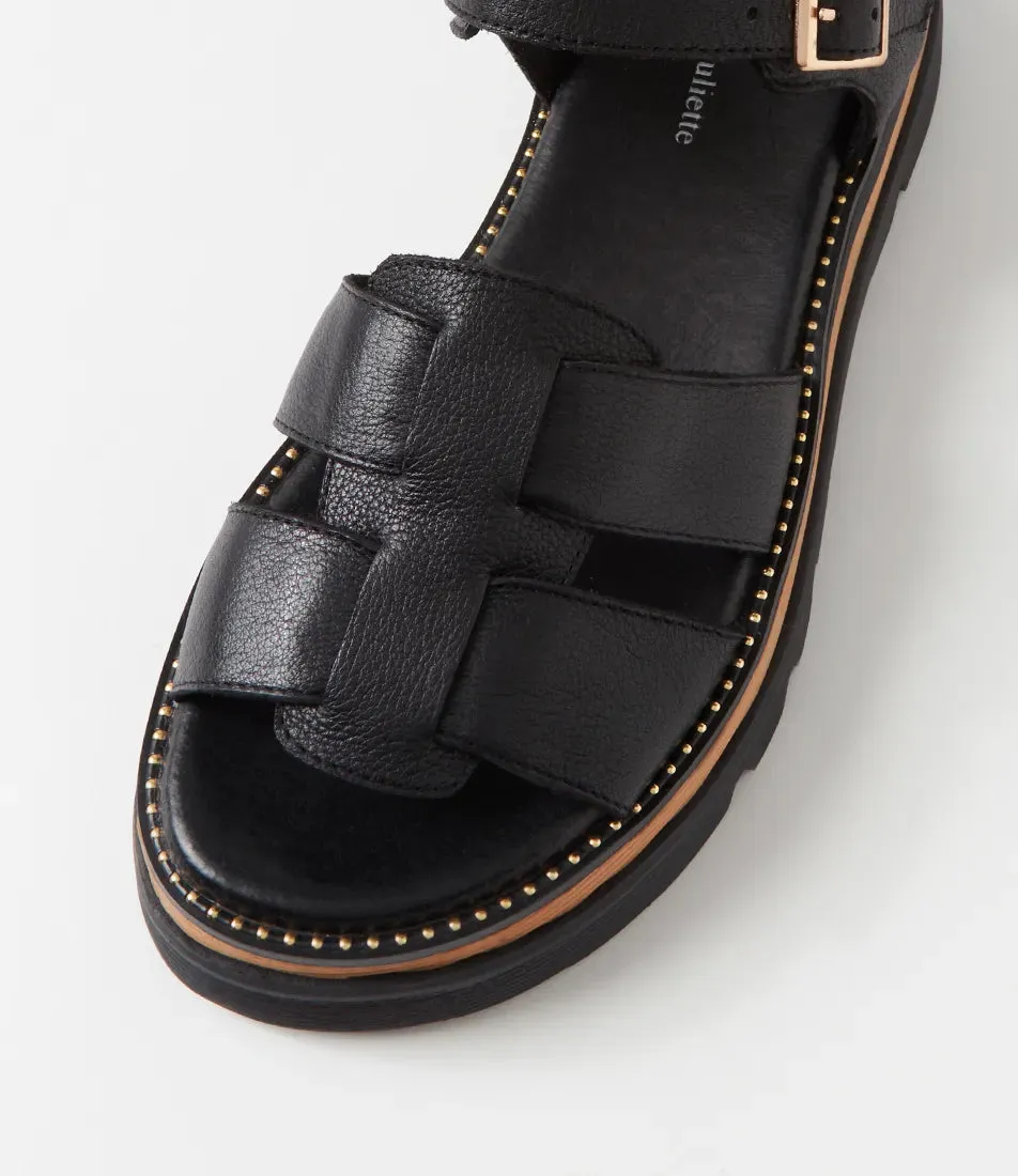 Simm Black Leather Sandals