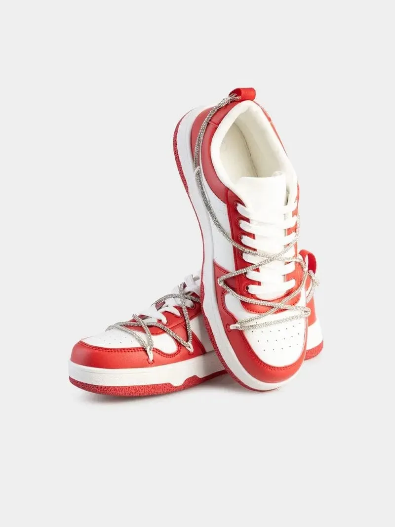 Sissy Boy Red Colour Block Diamante Sneakers
