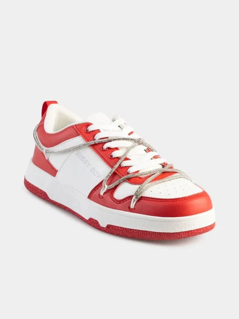 Sissy Boy Red Colour Block Diamante Sneakers