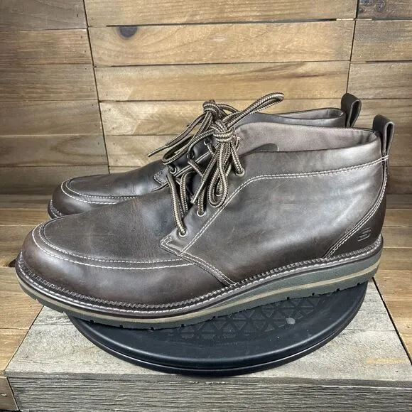 Skechers Mens Sz 12 Lark Reliant Brown Leather Ankle Memory Foam Chukka Boots