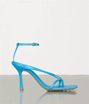 Square-toe Sheepskin Nude Color Stiletto Sandals