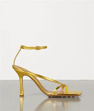 Square-toe Sheepskin Nude Color Stiletto Sandals