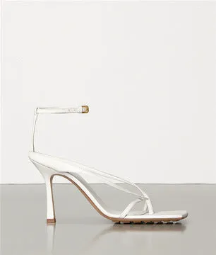 Square-toe Sheepskin Nude Color Stiletto Sandals