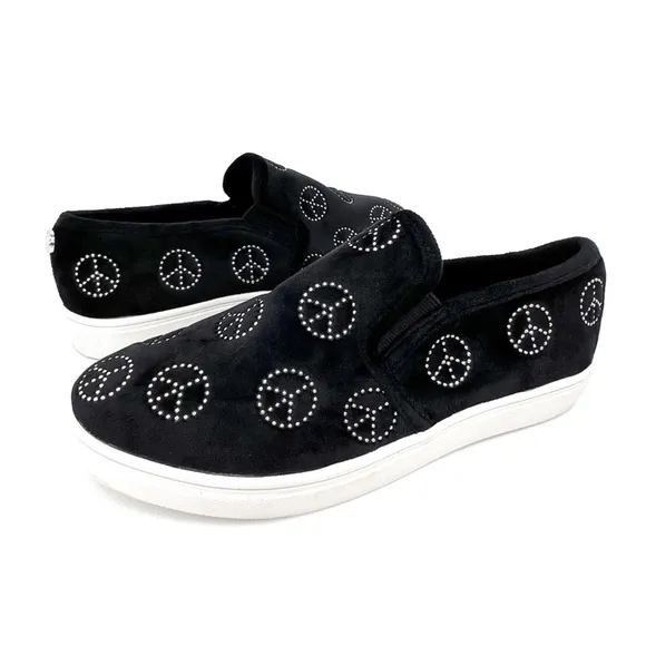 Steve Madden Sneakers Black Velvet Peace Sign Women’s Size 5 = Kids Size 3 New