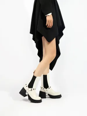 Strap Rivet Leather Chelsea Boot - Ivory