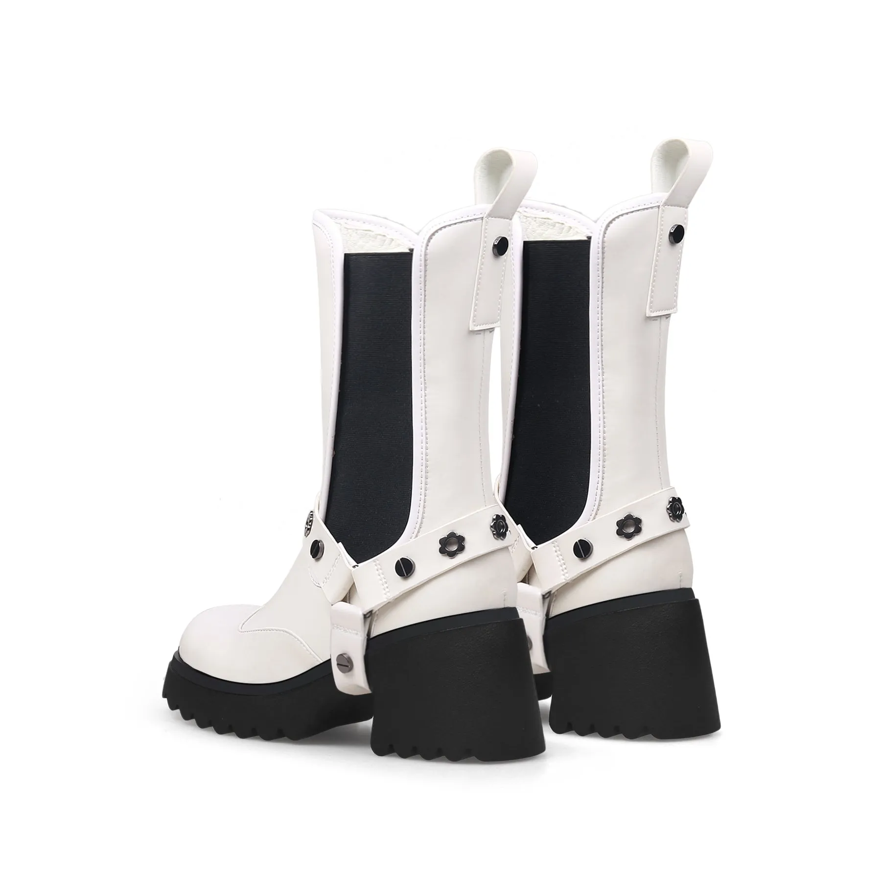 Strap Rivet Leather Chelsea Boot - Ivory