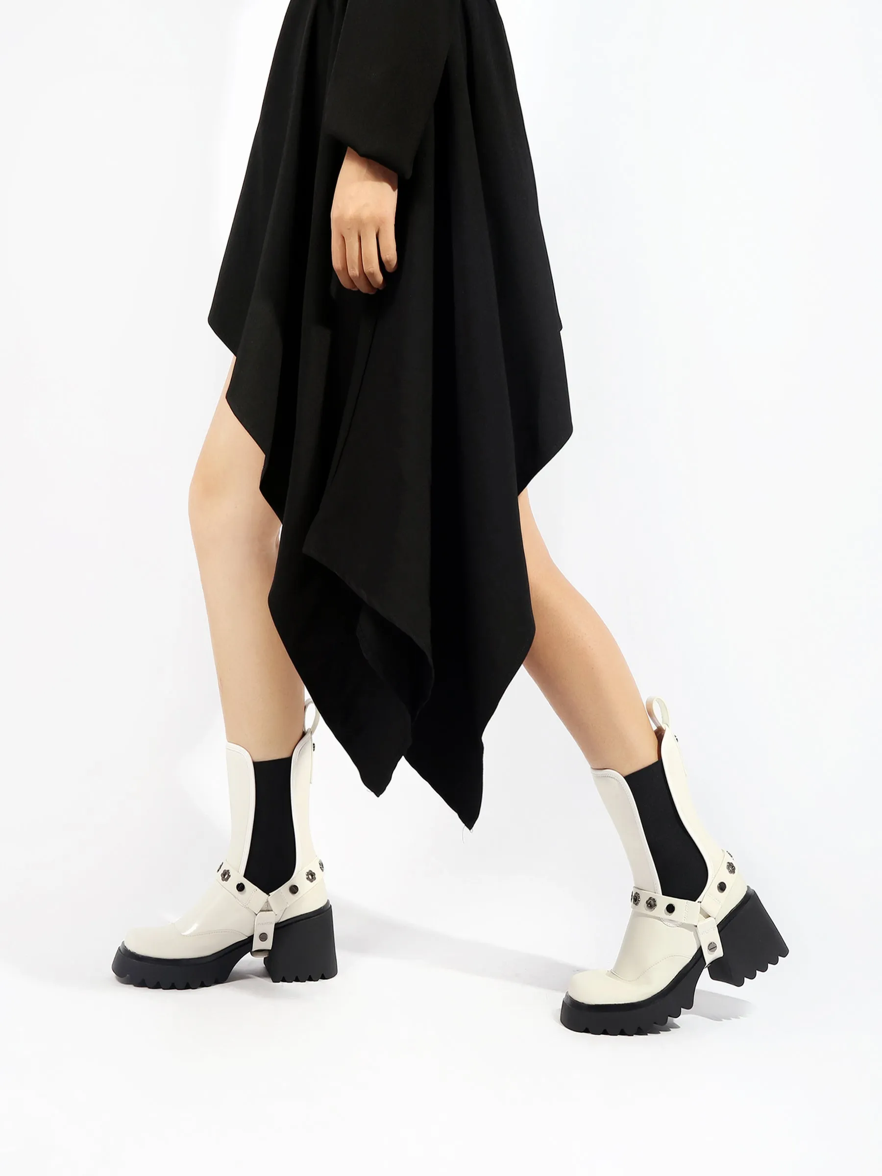 Strap Rivet Leather Chelsea Boot - Ivory
