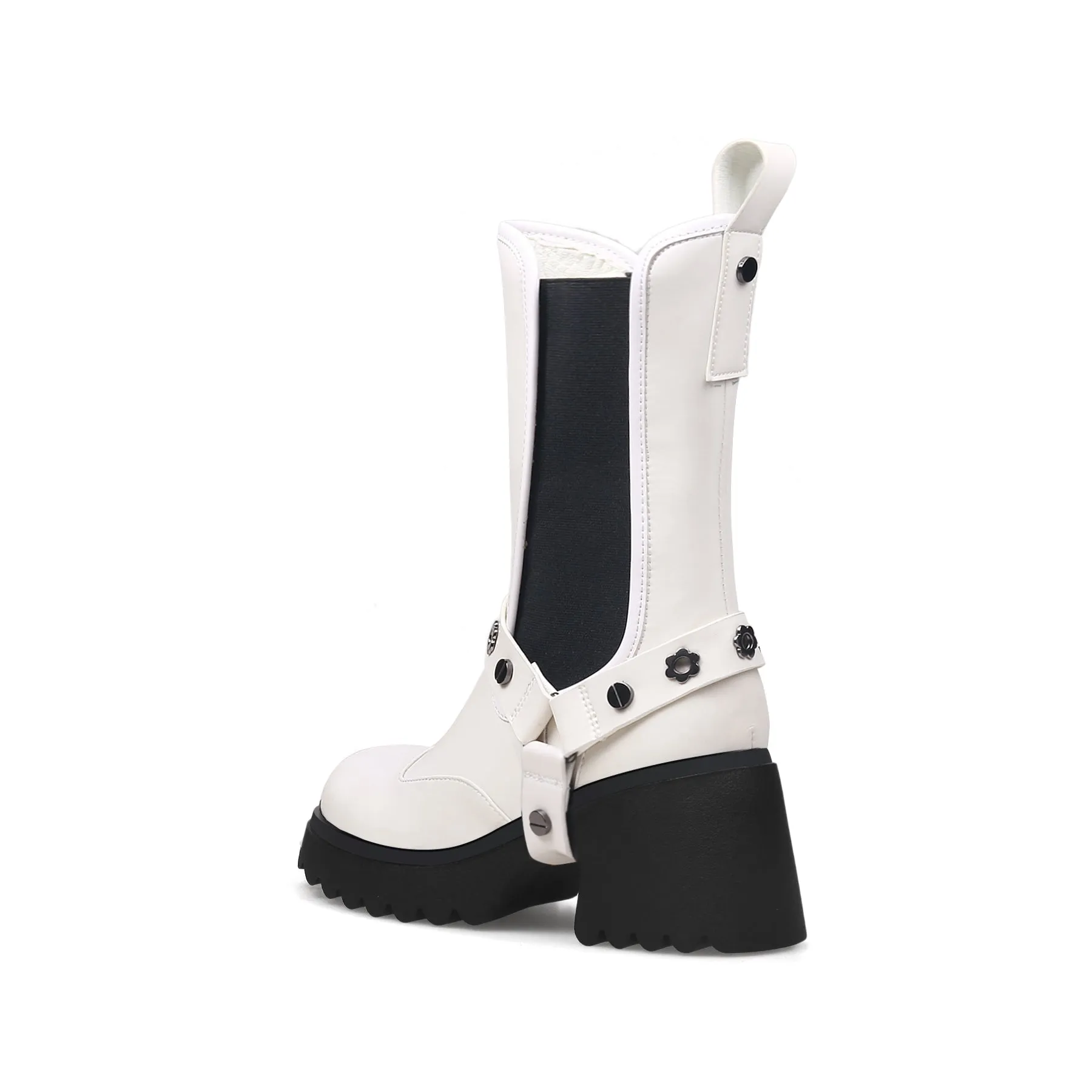 Strap Rivet Leather Chelsea Boot - Ivory