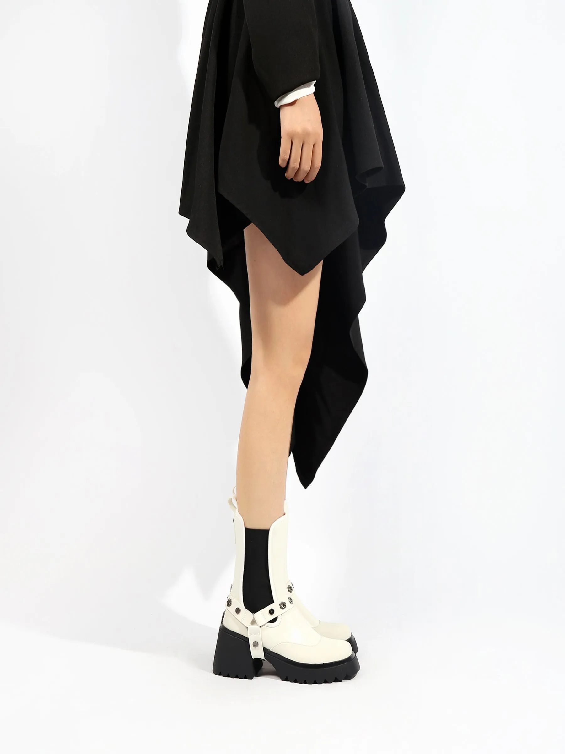 Strap Rivet Leather Chelsea Boot - Ivory