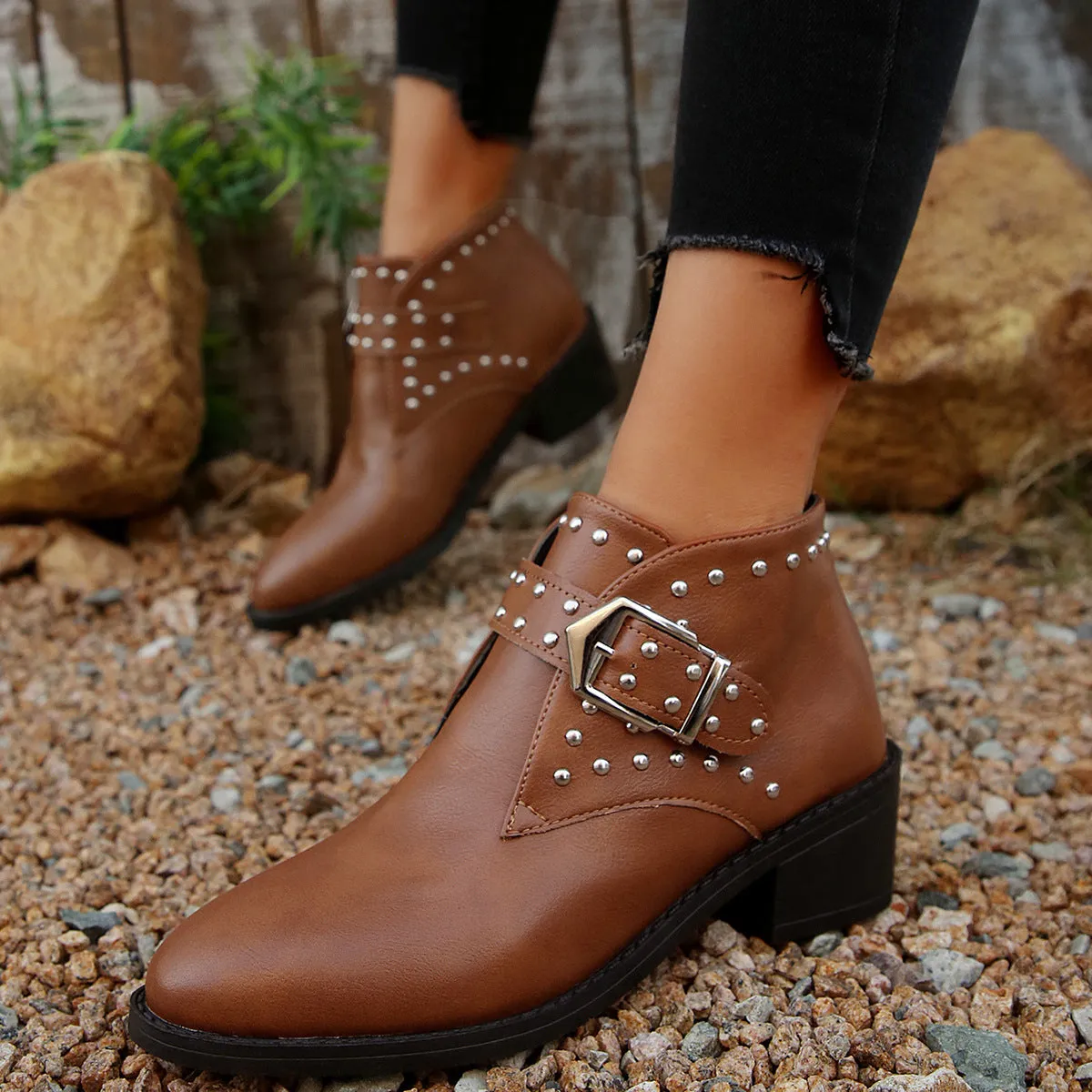 Studded Buckle Chelsea Boots