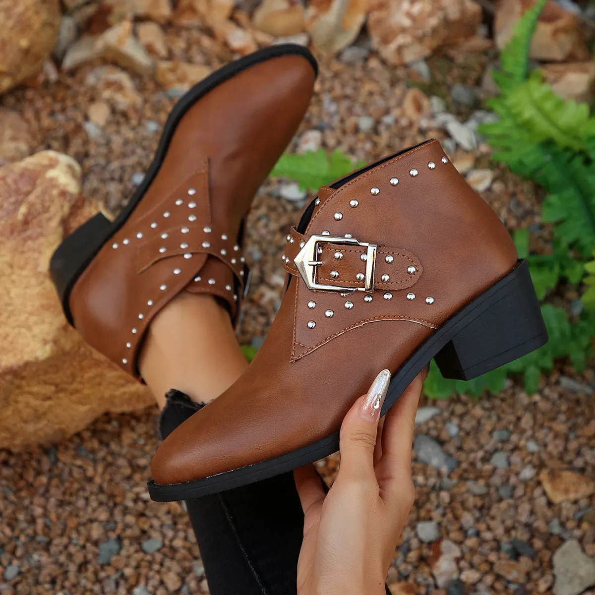 Studded Buckle Chelsea Boots