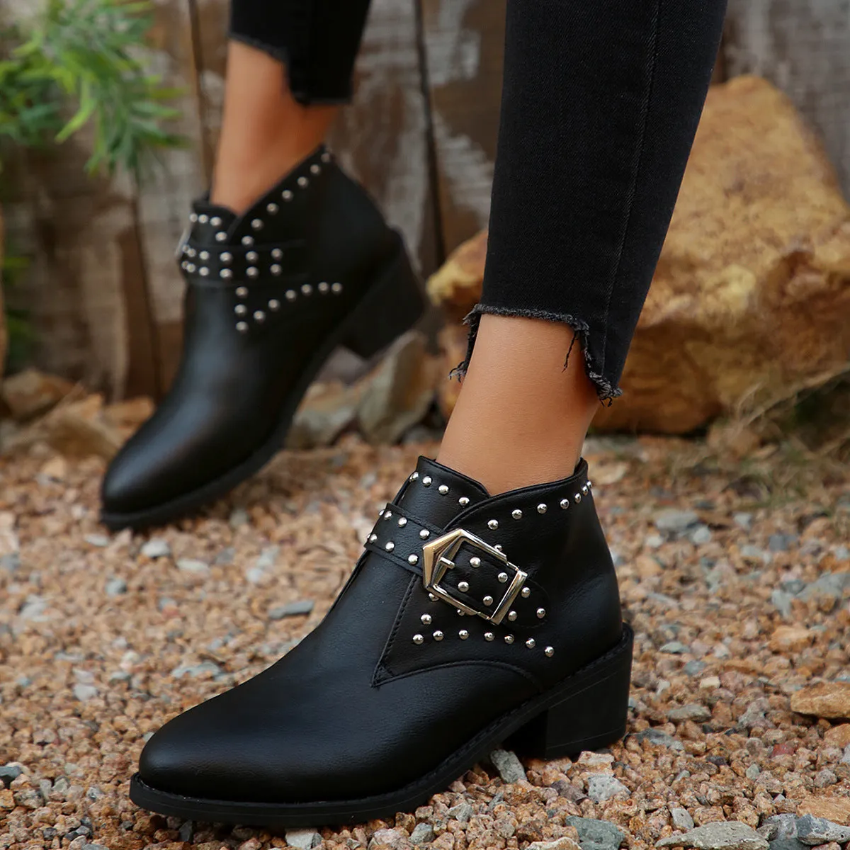 Studded Buckle Chelsea Boots