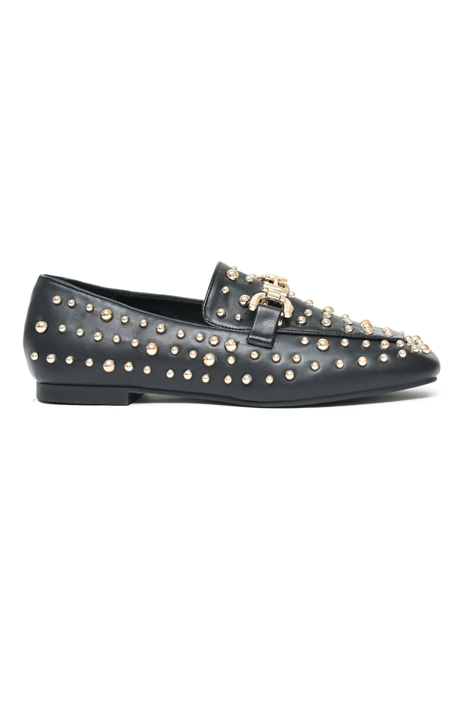 STUDDED LEATHER LOAFERS-BLACK