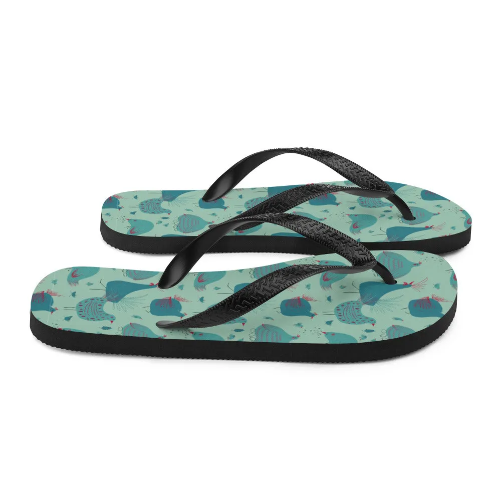 Teal Hens Flip-Flops