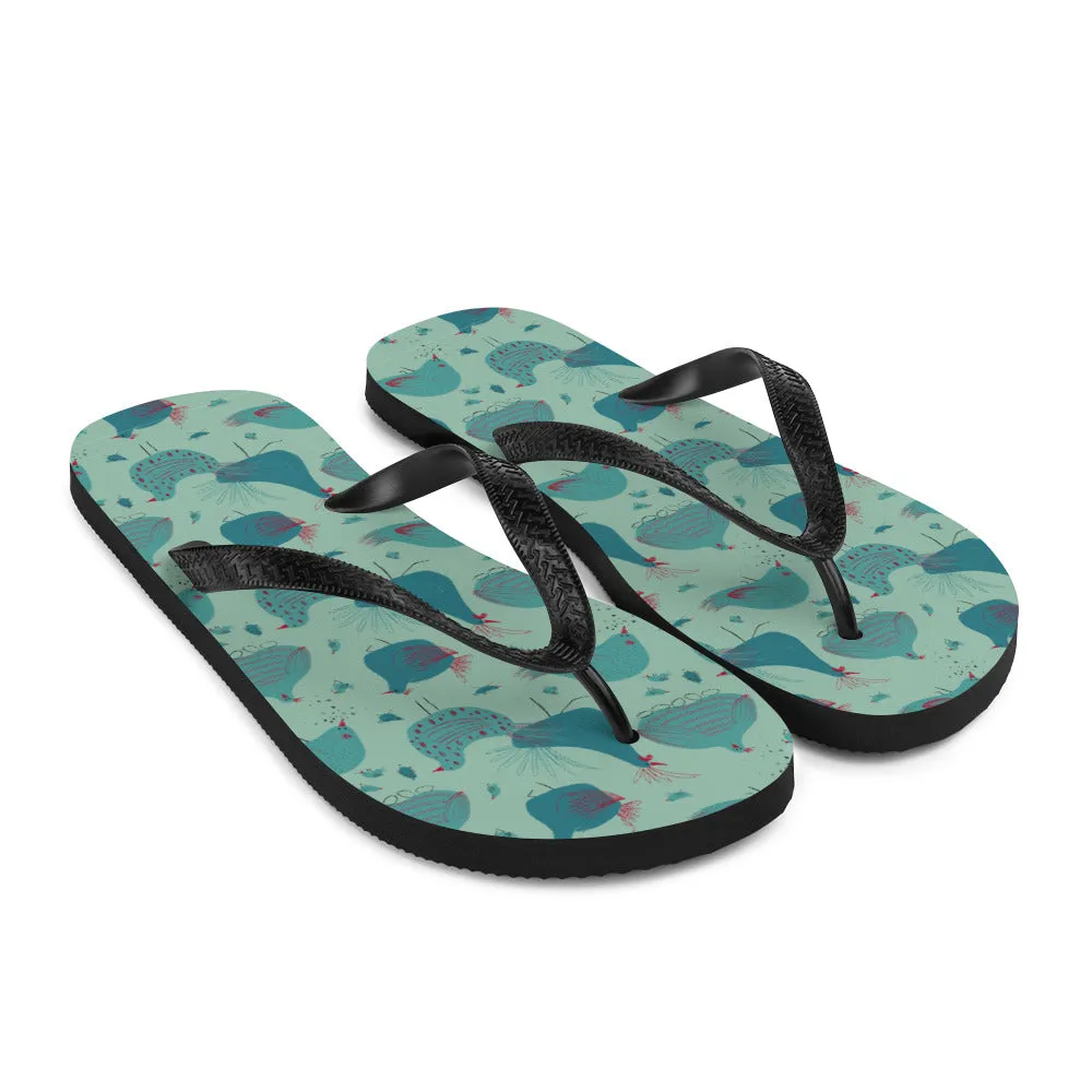 Teal Hens Flip-Flops