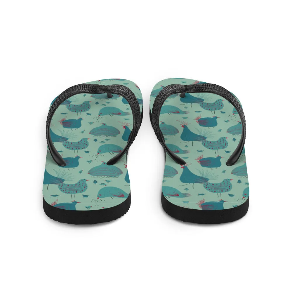 Teal Hens Flip-Flops