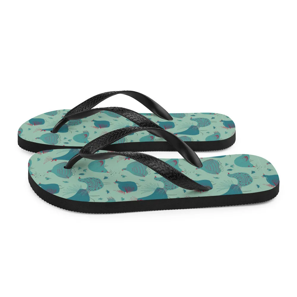 Teal Hens Flip-Flops