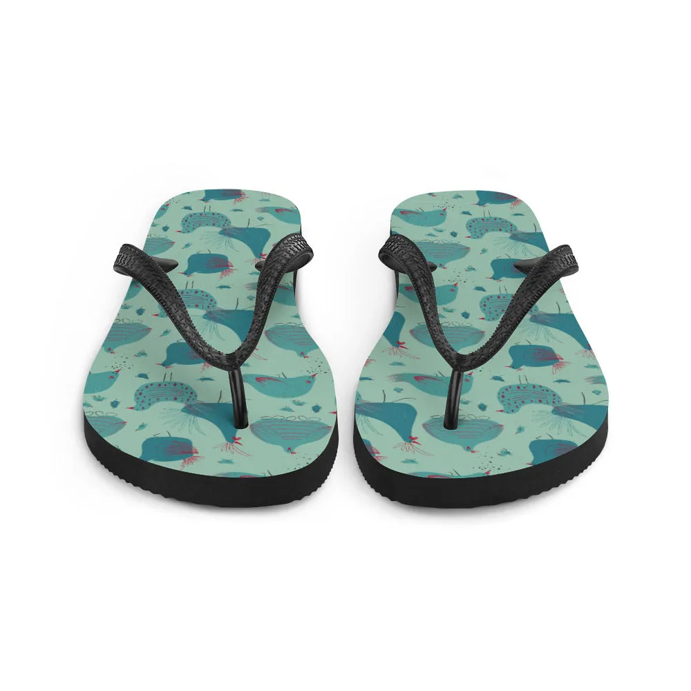 Teal Hens Flip-Flops