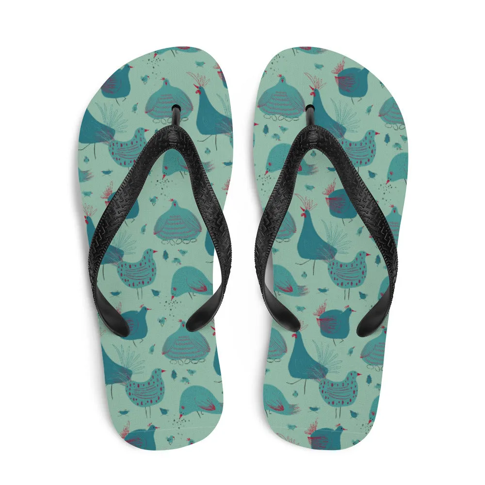 Teal Hens Flip-Flops