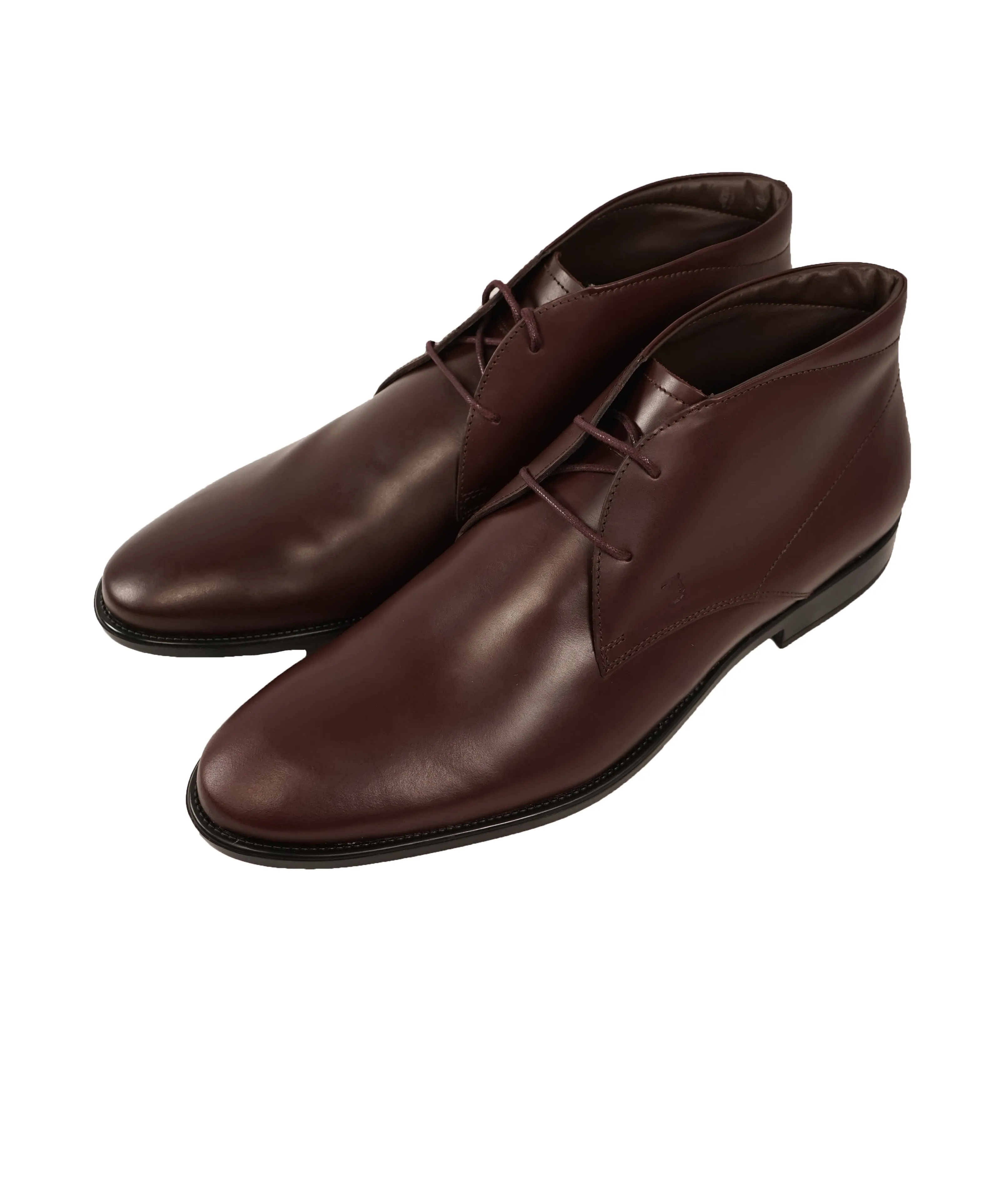 TOD’S - Brown Oxblood Rubber Sole Logo Chukka Boot - 14