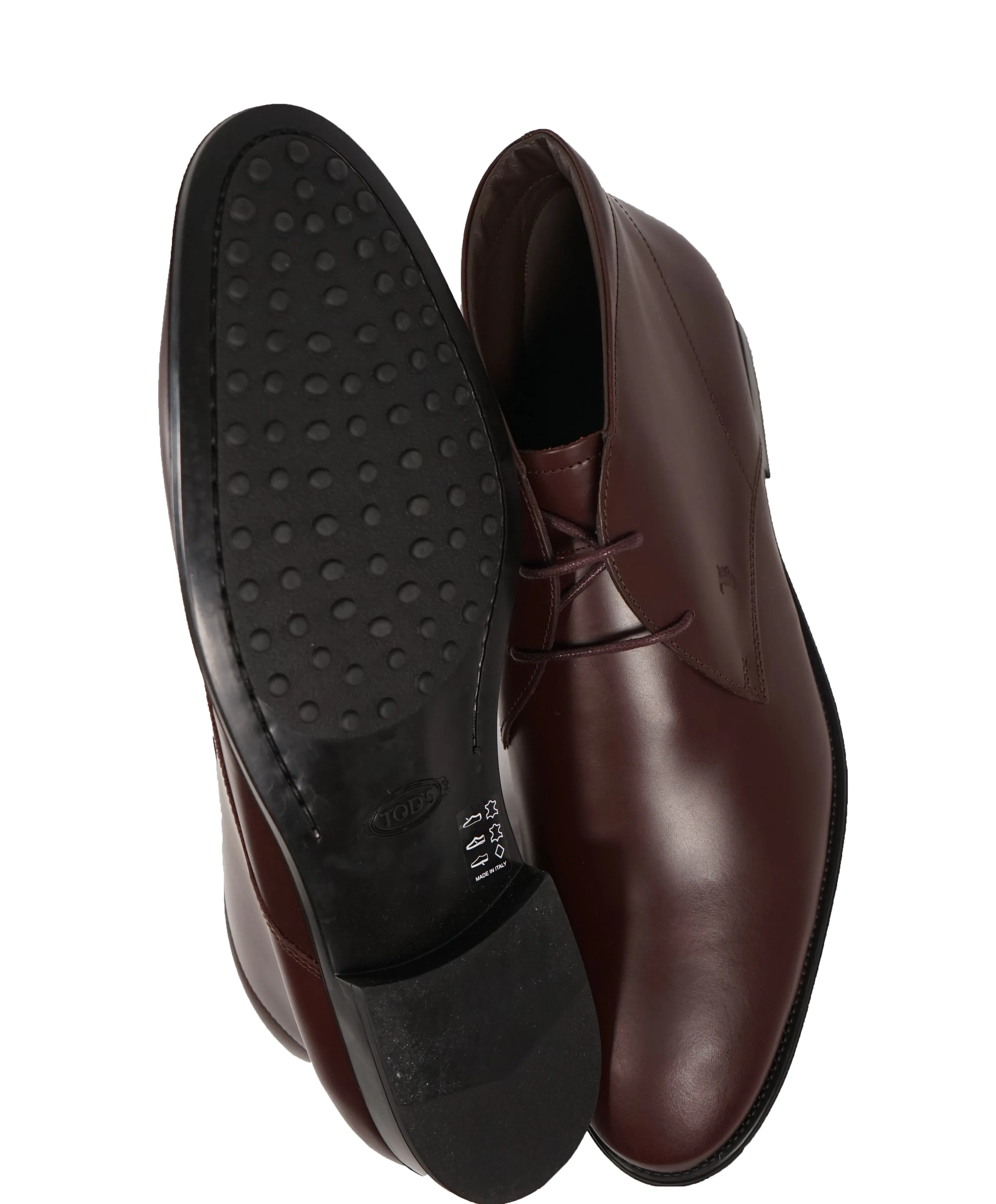 TOD’S - Brown Oxblood Rubber Sole Logo Chukka Boot - 14