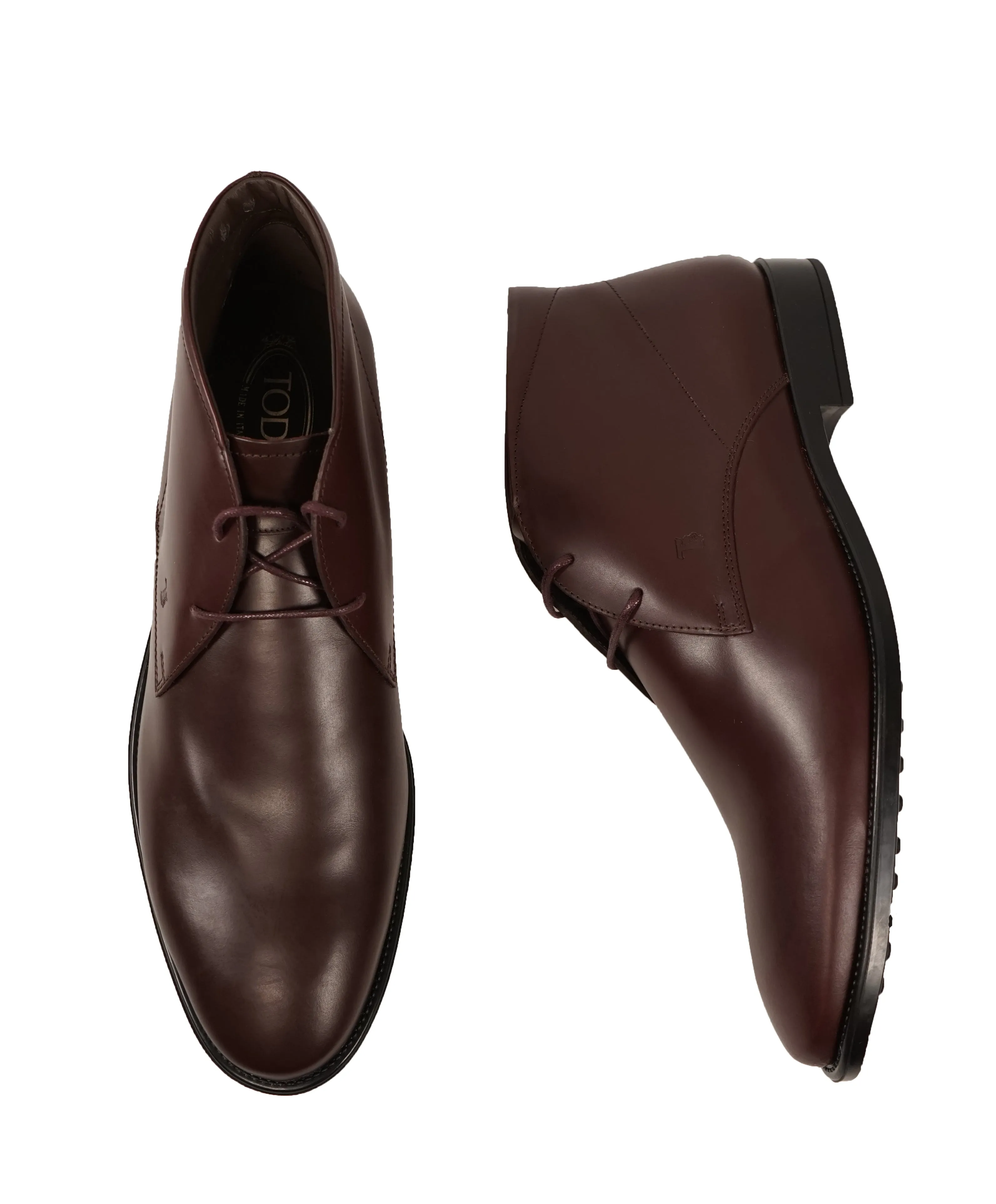 TOD’S - Brown Oxblood Rubber Sole Logo Chukka Boot - 14