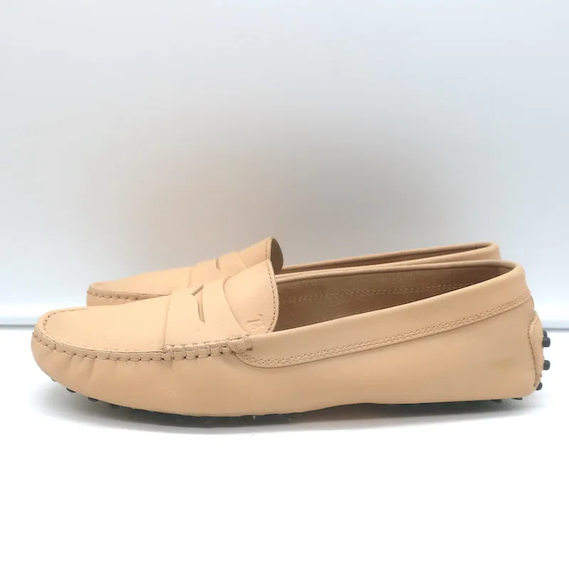 Tod's City Gommino Driving Shoes Nude Leather Size 39 Flat Penny Loafers