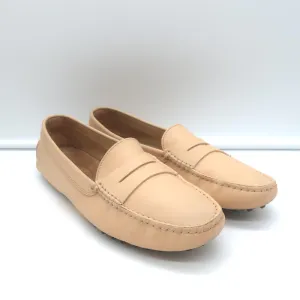 Tod's City Gommino Driving Shoes Nude Leather Size 39 Flat Penny Loafers