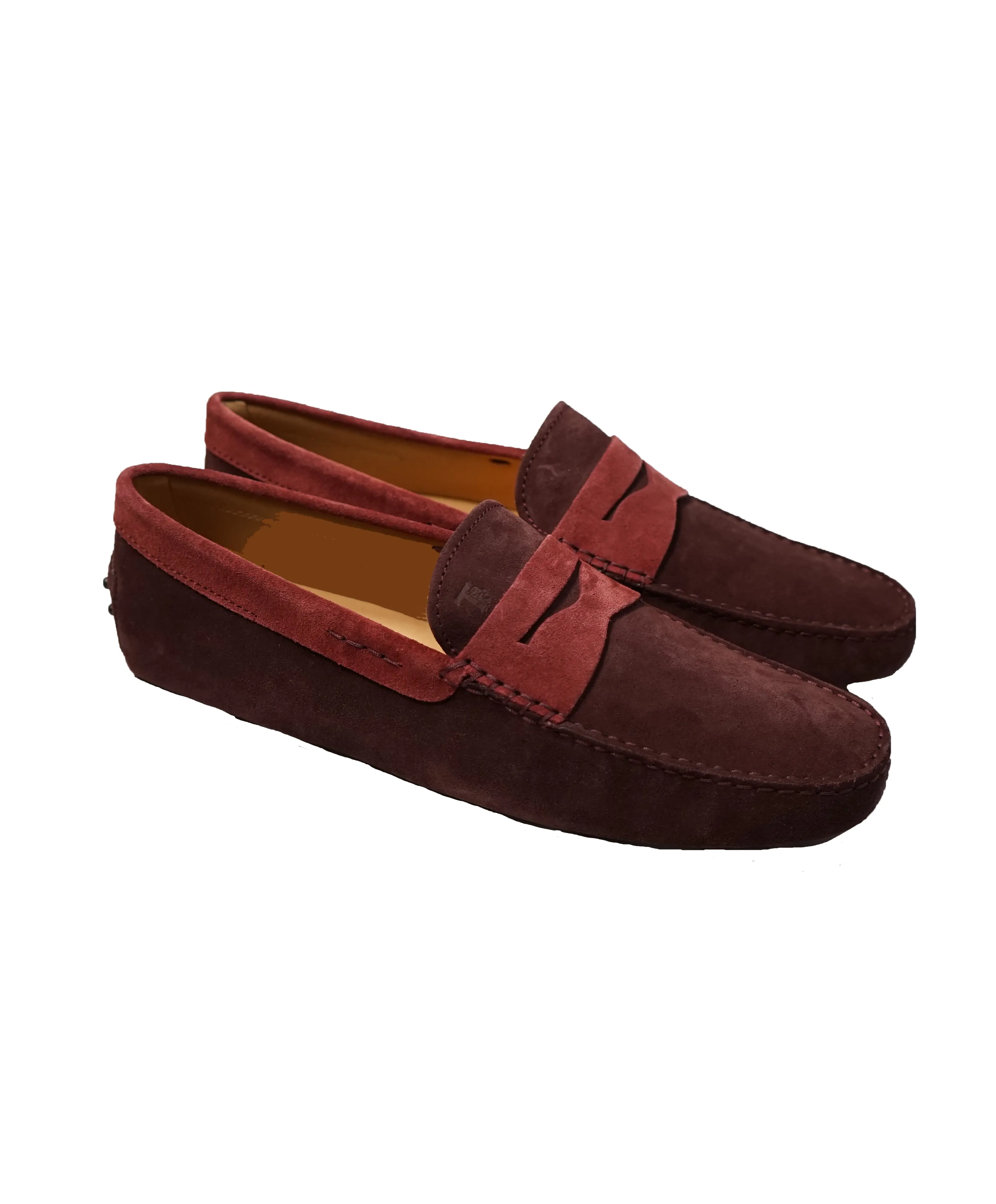 TOD’S - Gommini Laccetto Bi-Color Burgundy Suede Driving Loafers - 9