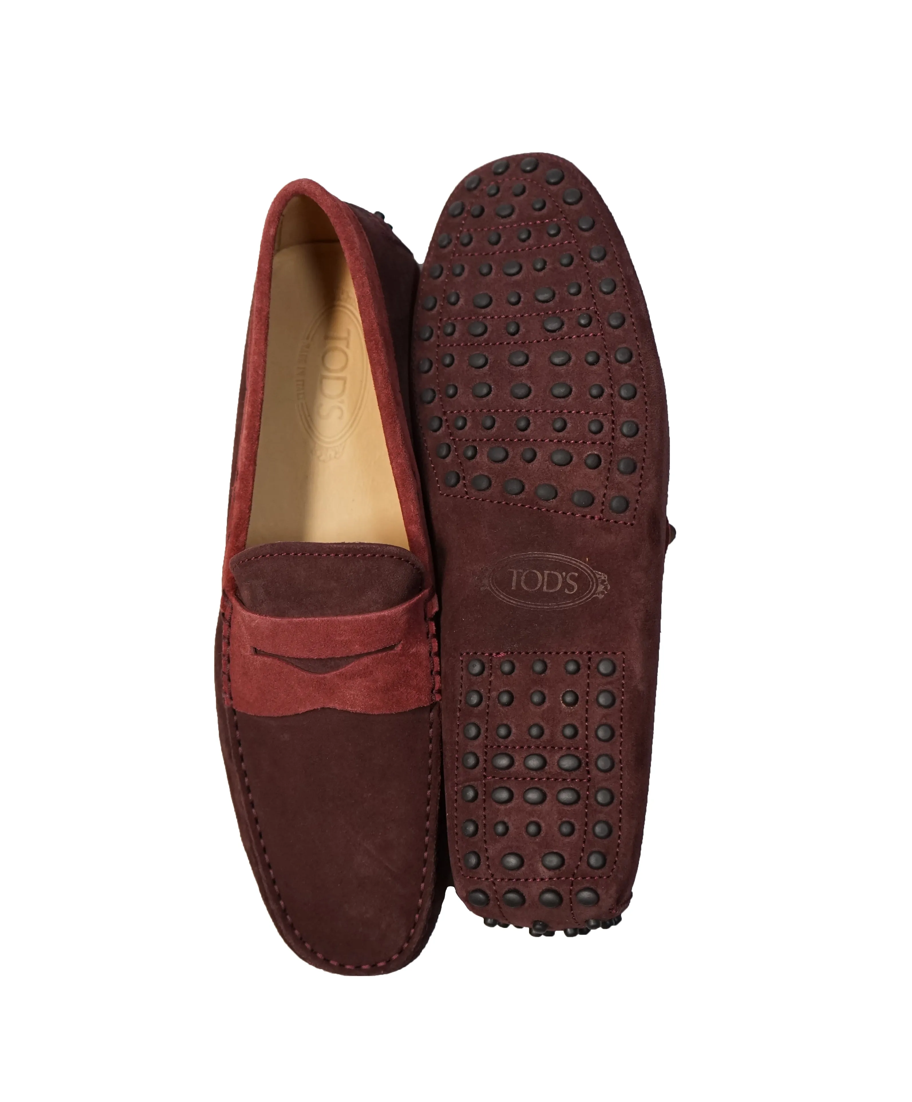 TOD’S - Gommini Laccetto Bi-Color Burgundy Suede Driving Loafers - 9