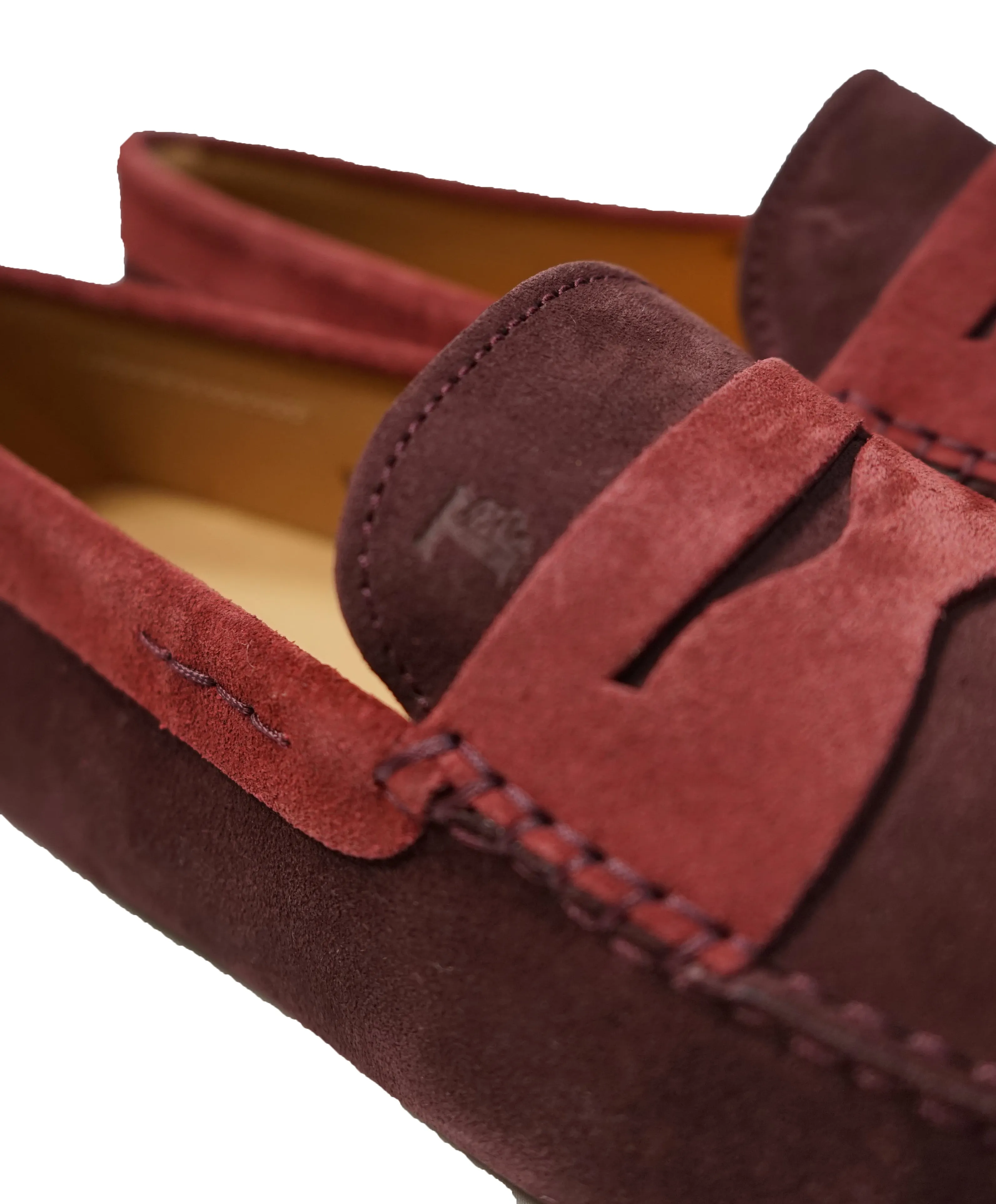 TOD’S - Gommini Laccetto Bi-Color Burgundy Suede Driving Loafers - 9