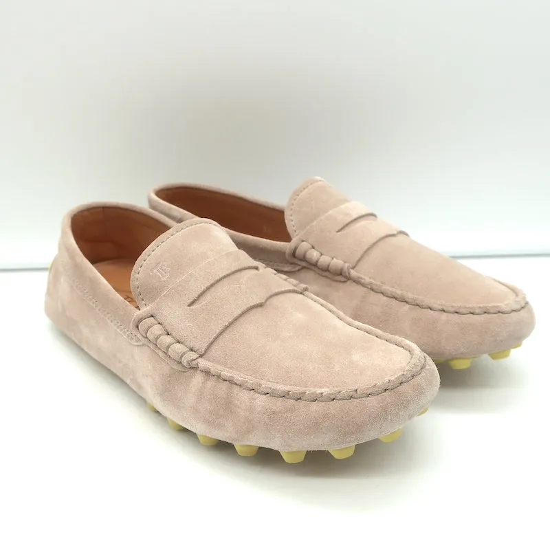 Tod's Gommino Bubble Penny Loafers Beige Suede Size 38 Flat Driving Shoes