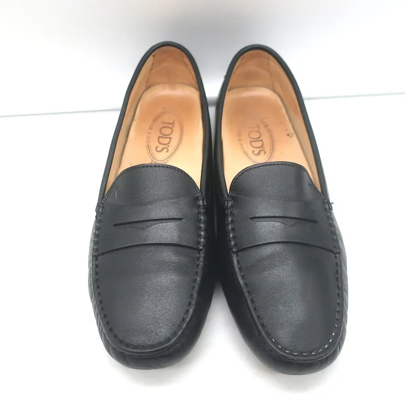 Tod's Gommino Driving Shoes Black Leather Size 39 Flat Penny Loafers