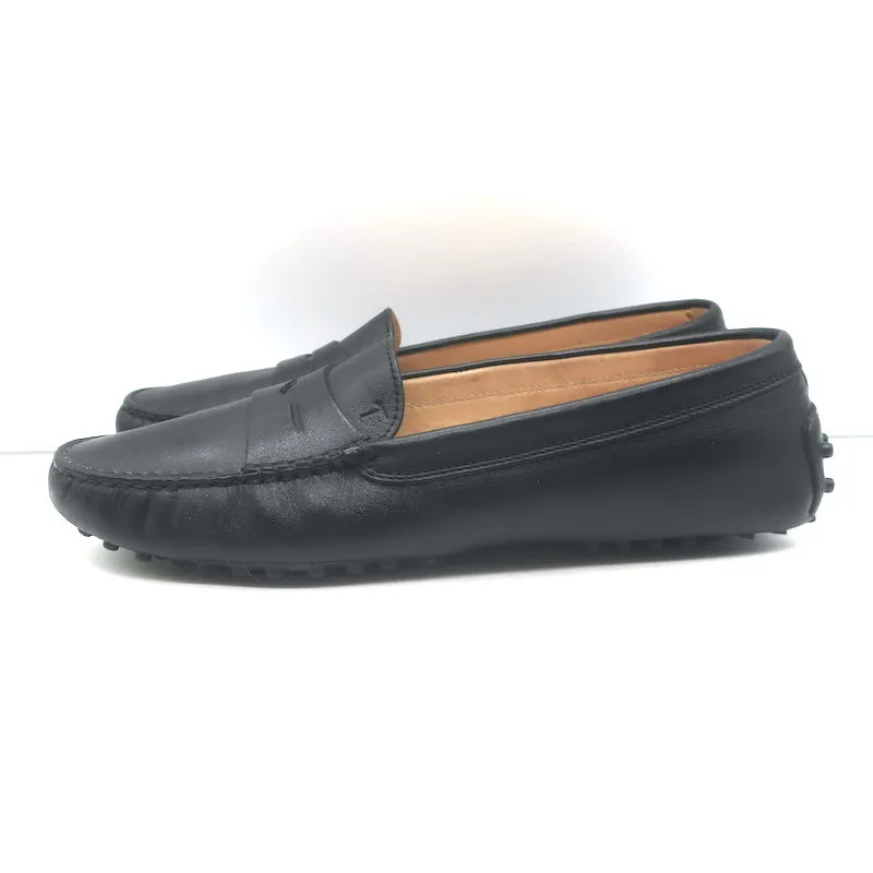 Tod's Gommino Driving Shoes Black Leather Size 39 Flat Penny Loafers