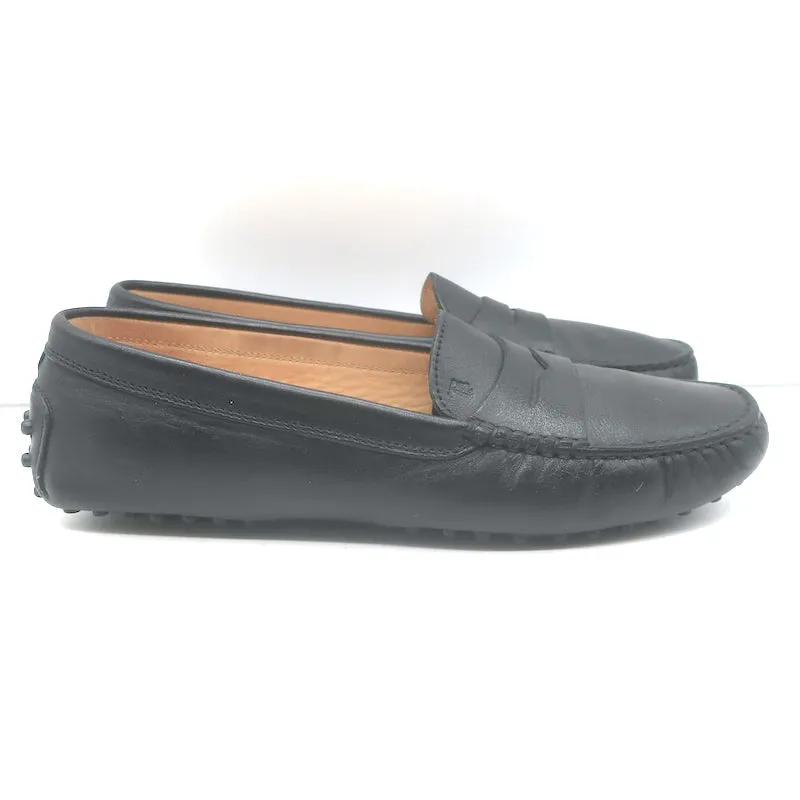 Tod's Gommino Driving Shoes Black Leather Size 39 Flat Penny Loafers
