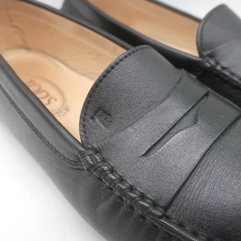 Tod's Gommino Driving Shoes Black Leather Size 39 Flat Penny Loafers