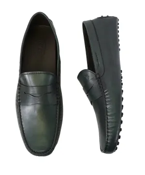 TOD’S - Green Patina Penny bit Logo Leather “Mocassino Gommini” Loafers- 12.5