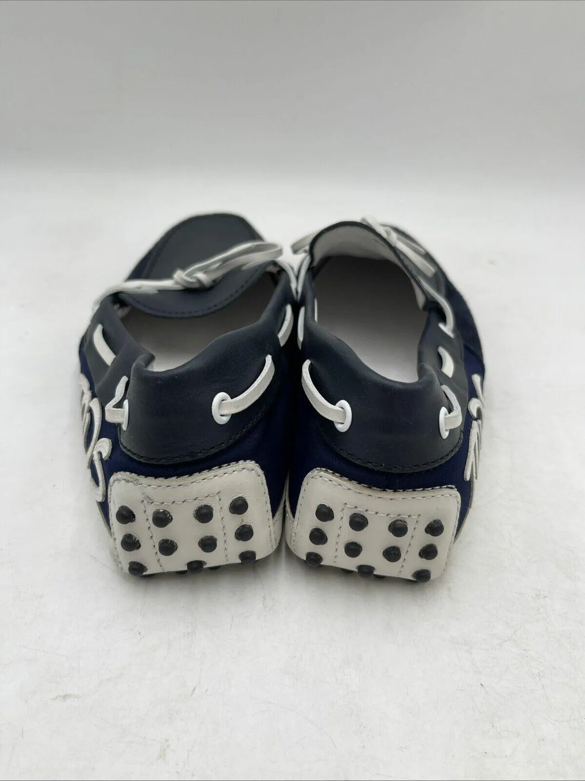 TOD’S Navy/White Leather Round Toe Slip On Driving Loafers, Mens Size 6.5 - Very Good
