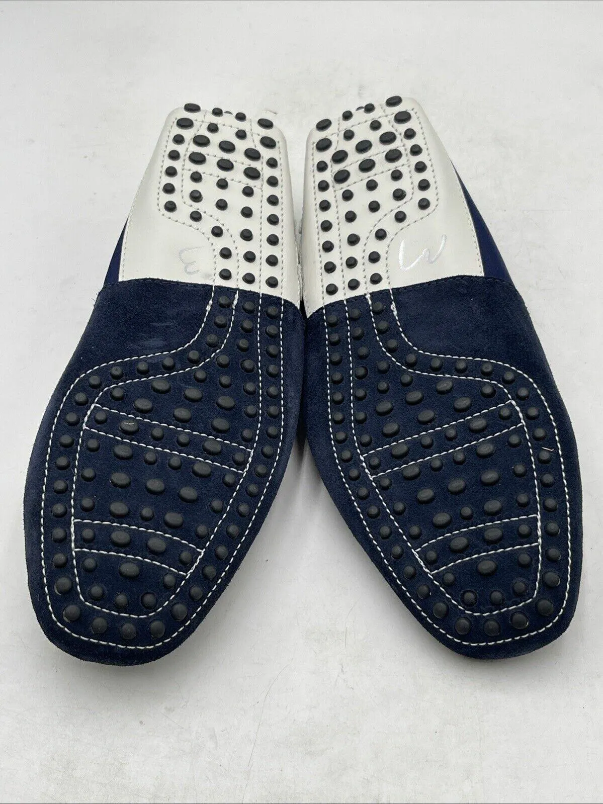 TOD’S Navy/White Leather Round Toe Slip On Driving Loafers, Mens Size 6.5 - Very Good