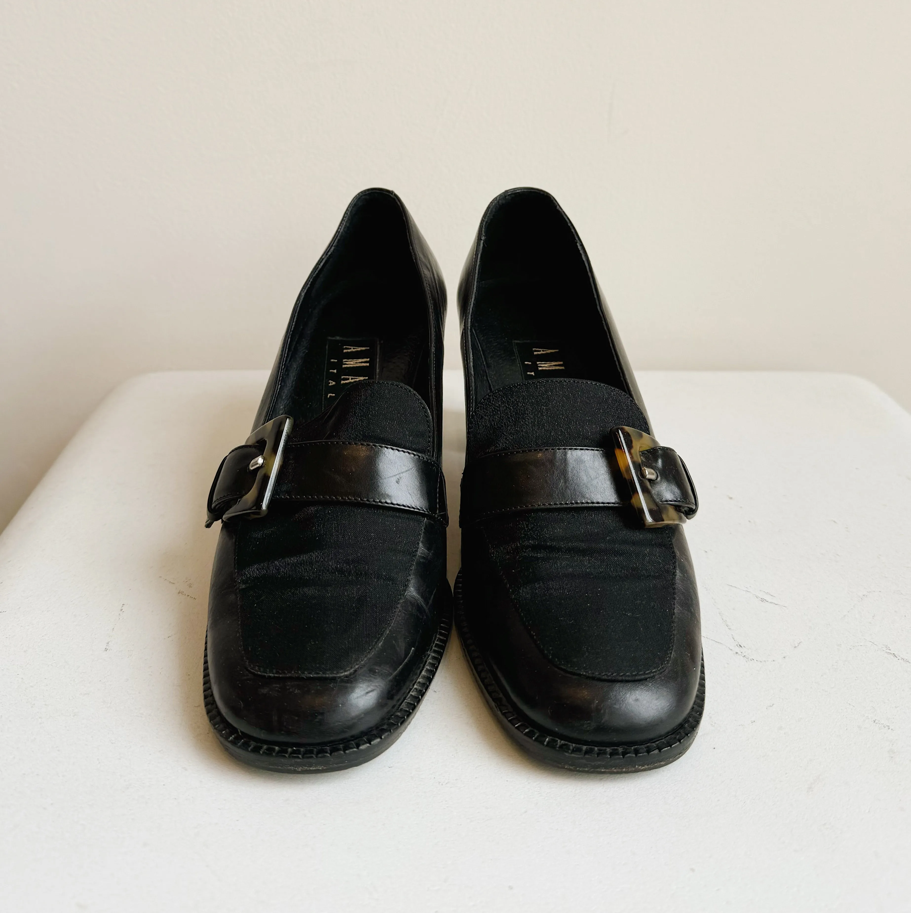 Tortoise Belted Leather Loafers | Size 6