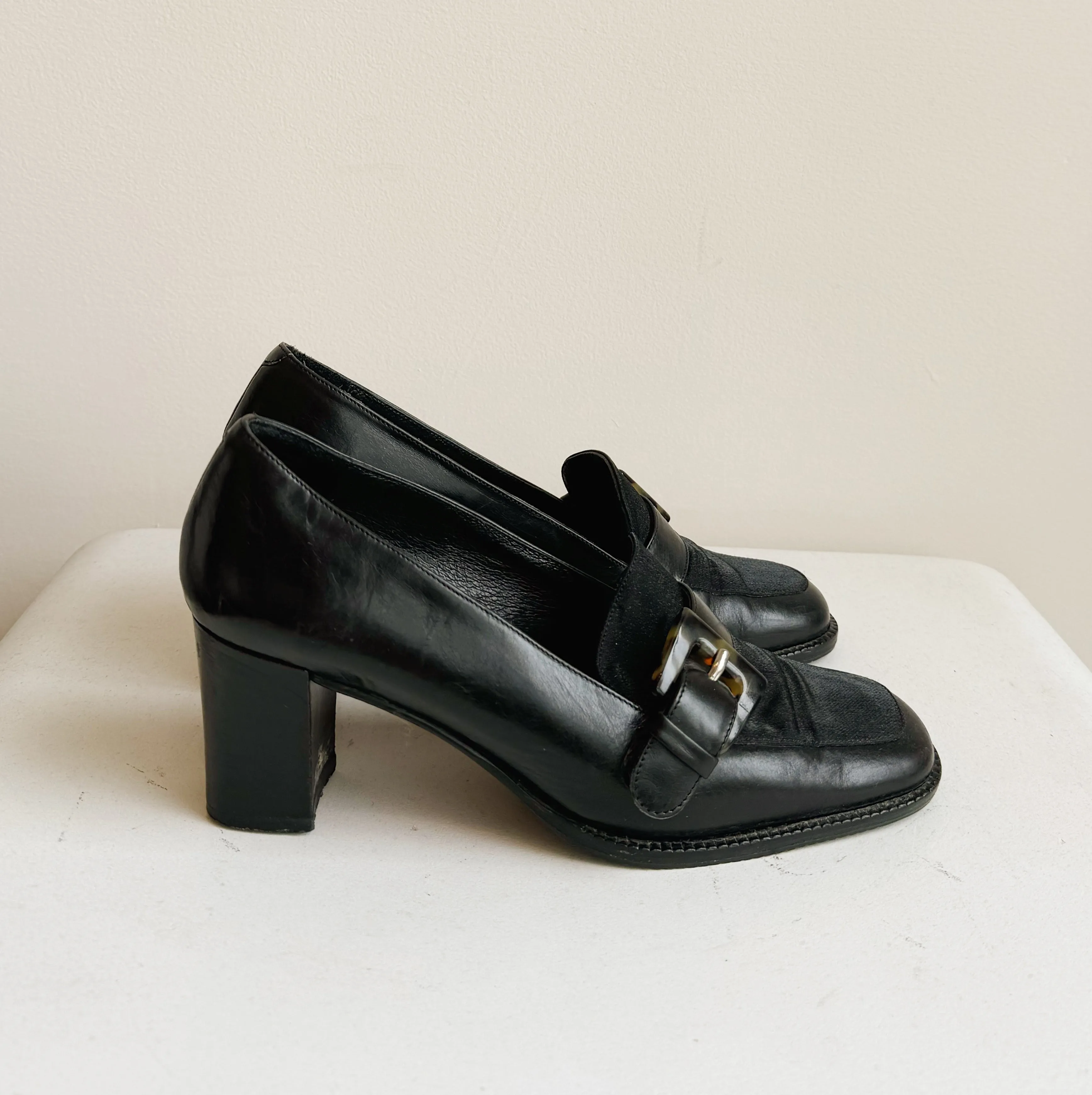 Tortoise Belted Leather Loafers | Size 6