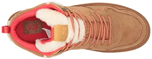 UGG Women's Highland HI Heritage Sneaker, Chestnut/Fiery RED Suede, 9