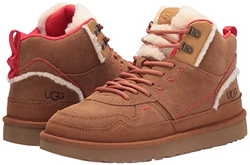 UGG Women's Highland HI Heritage Sneaker, Chestnut/Fiery RED Suede, 9