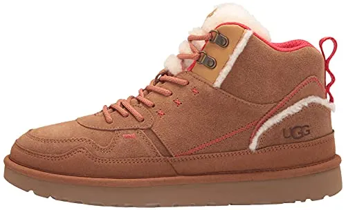 UGG Women's Highland HI Heritage Sneaker, Chestnut/Fiery RED Suede, 9