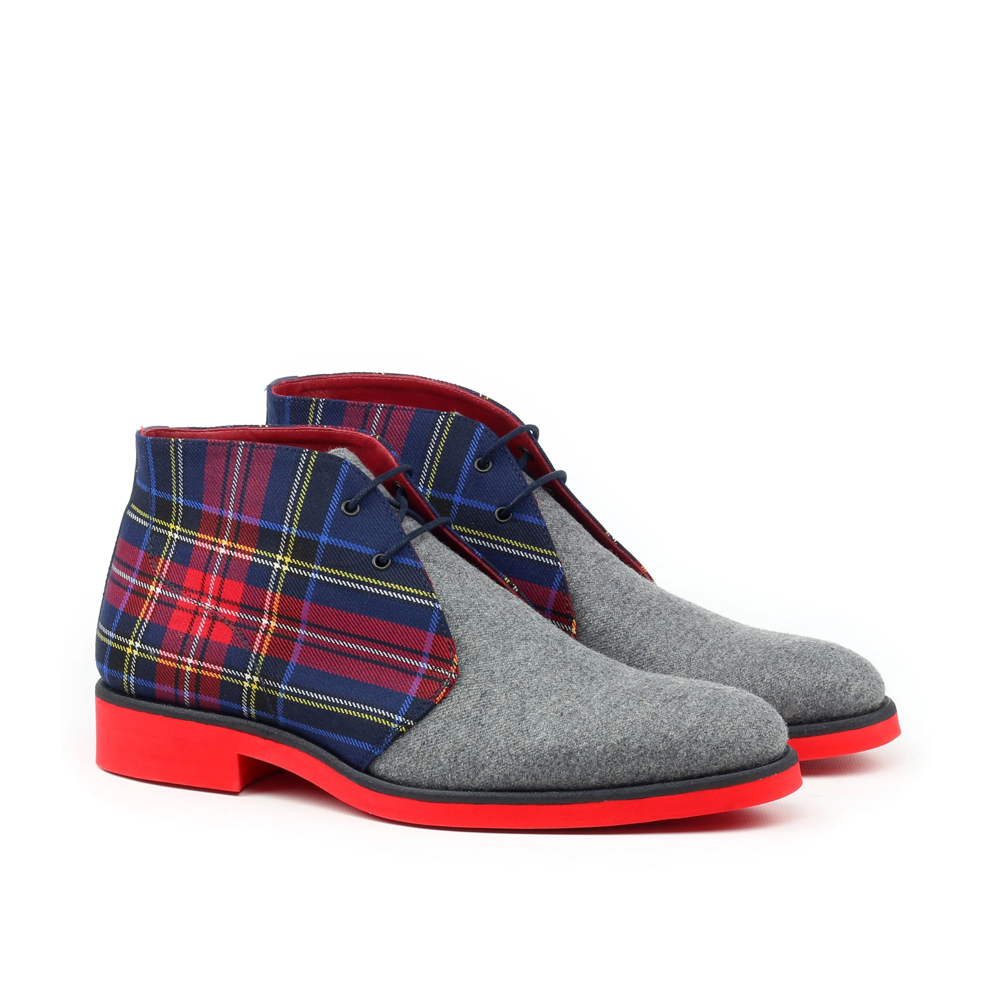 Unique Handcrafted Flannel Grey Chukka Boot Aka Red Soles
